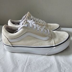 VANS Off The Wall Unisex Imprinted Cream Lace Up Sneakers, Shoes
